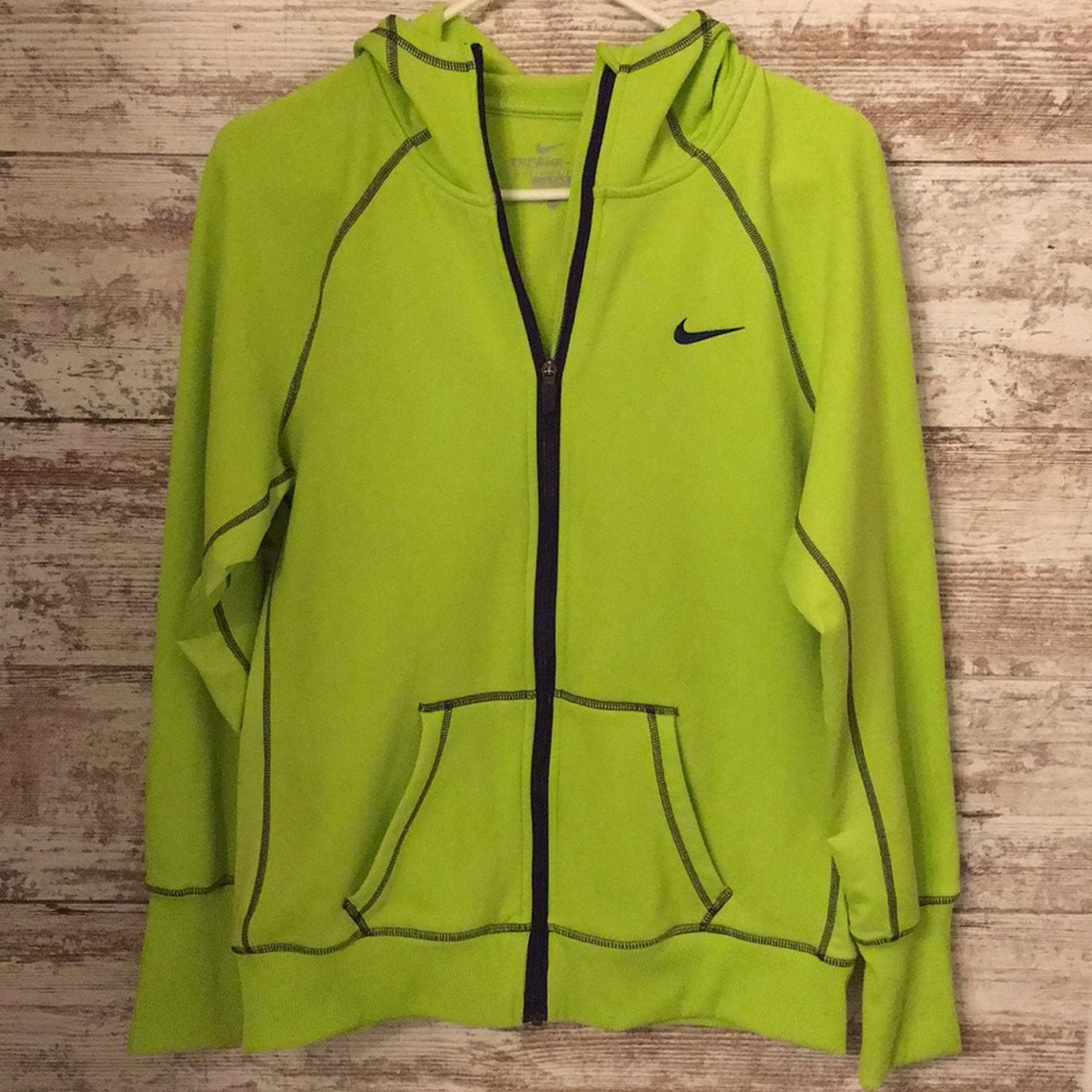 Nike Neon Green Zip Up Hooded Sweatshirt